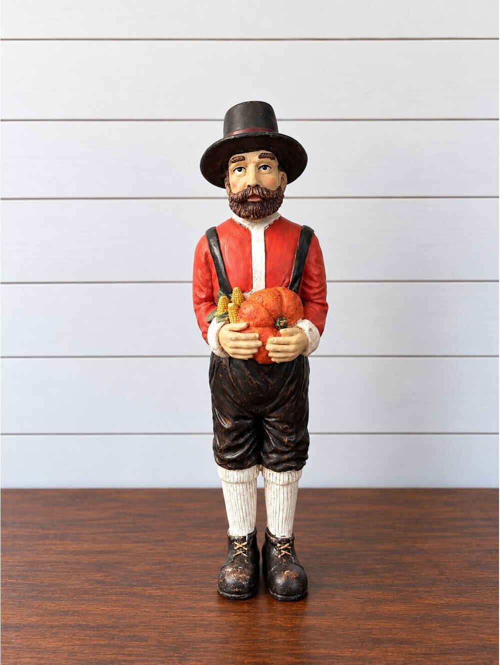 Thanksgiving Pilgrim Man Figurine 11” Pumpkin Corn Harvest Fall Decor